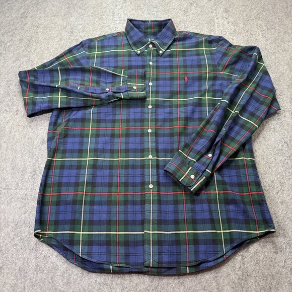 Ralph Lauren Oxford Shirt Men XL Blue Green Plaid Classic Fit Long Sleeve OCBD z - Picture 2 of 14